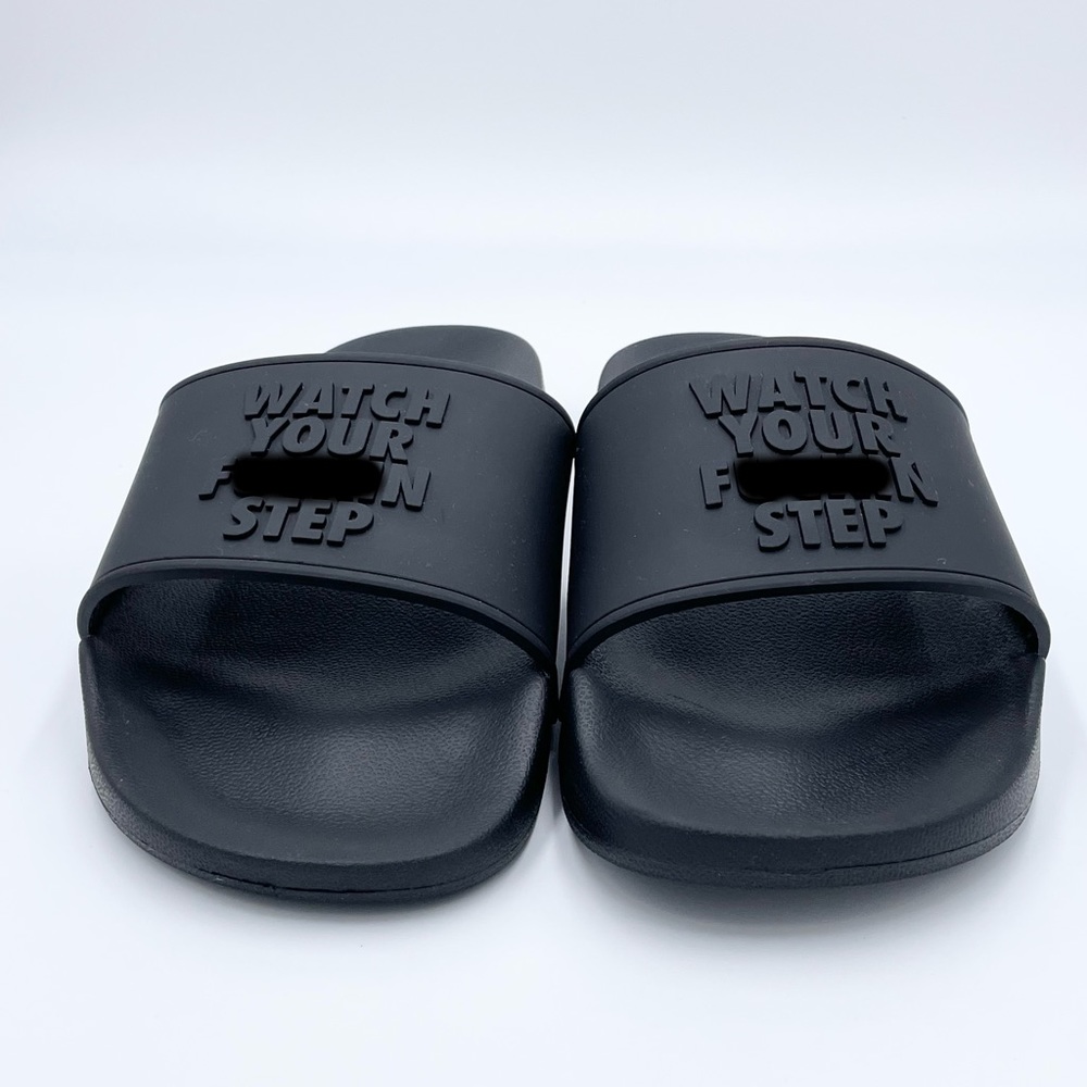 Linda Finegold Alf - Watch Your F’n Step Mens Black Slip On Slides Sandal Sz 8 - Picture 3 of 11